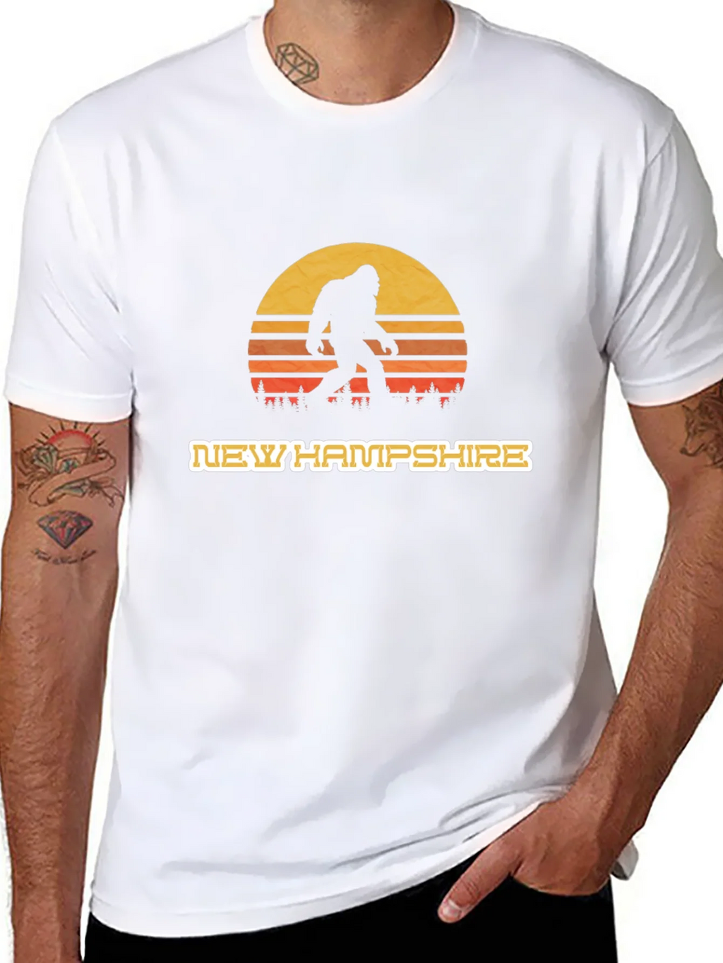 New Hampshire Bigfoot T-Shirt - Retro Sunset Design product image 6