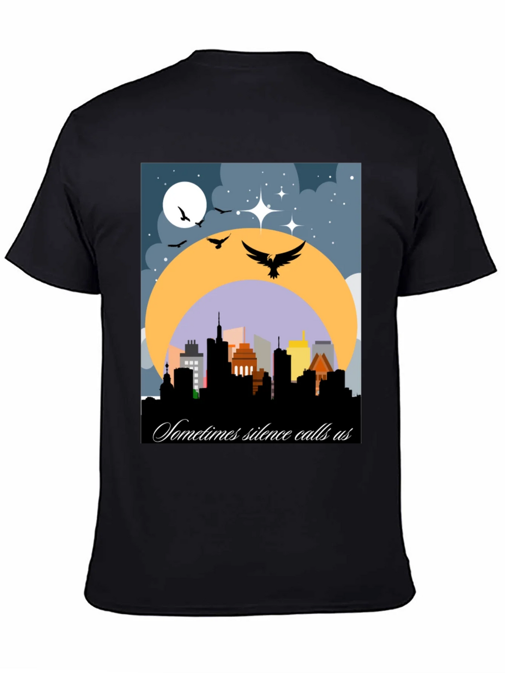 Night Cityscape Graphic Tee - Sometimes Silence Calls Us product image 4
