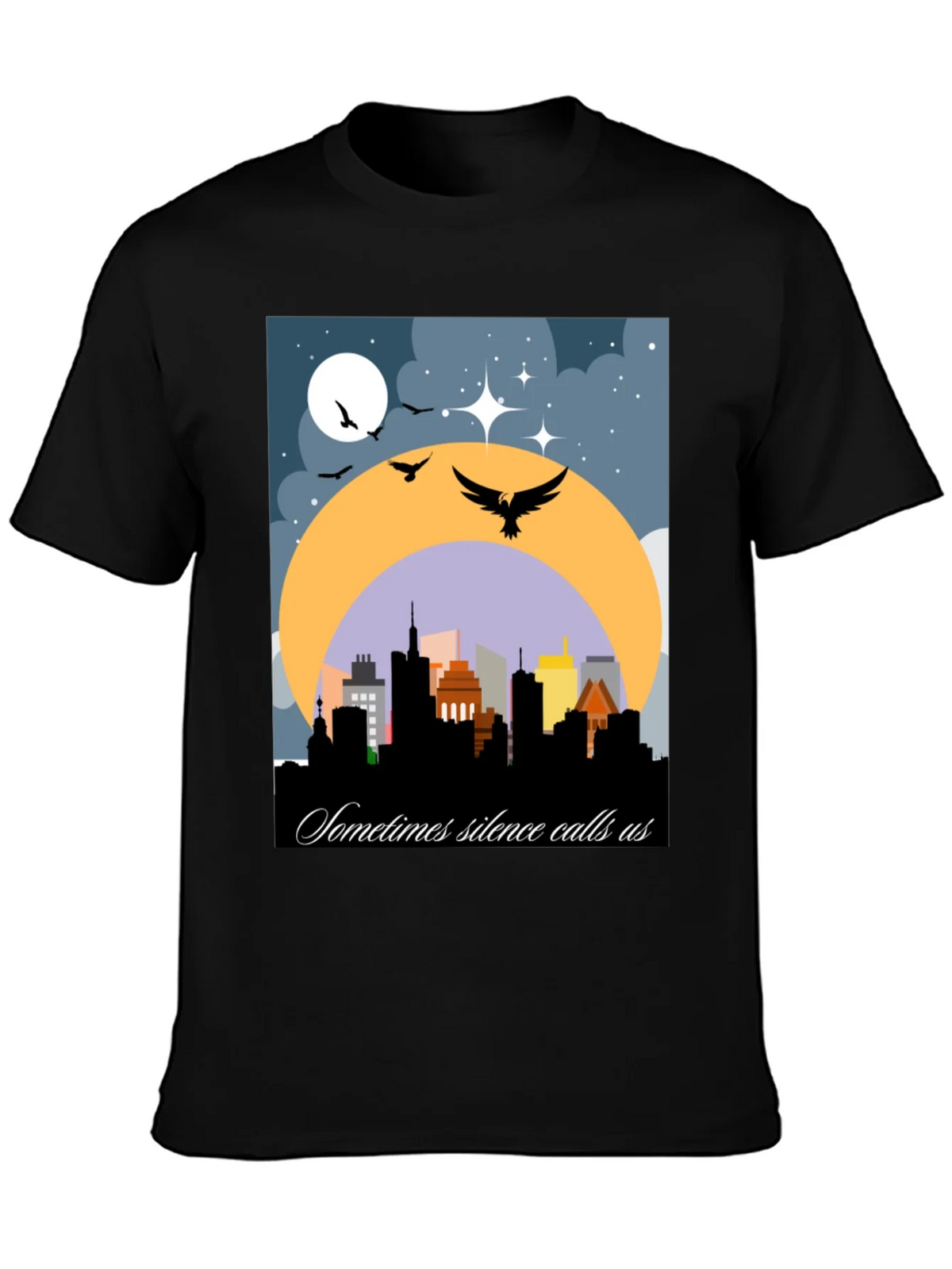 Night Cityscape Graphic Tee - Sometimes Silence Calls Us product image 3