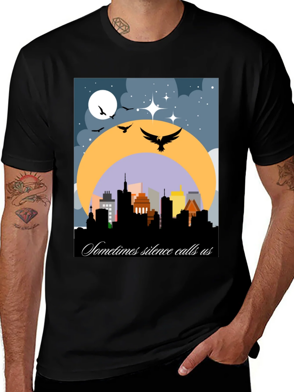 Night Cityscape Graphic Tee - Sometimes Silence Calls Us product image 1