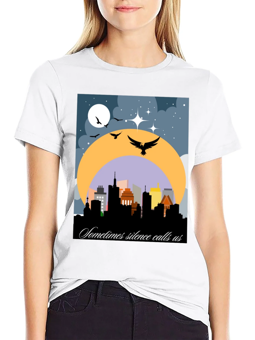 Night Cityscape Graphic Tee - Sometimes Silence Calls Us product image 8