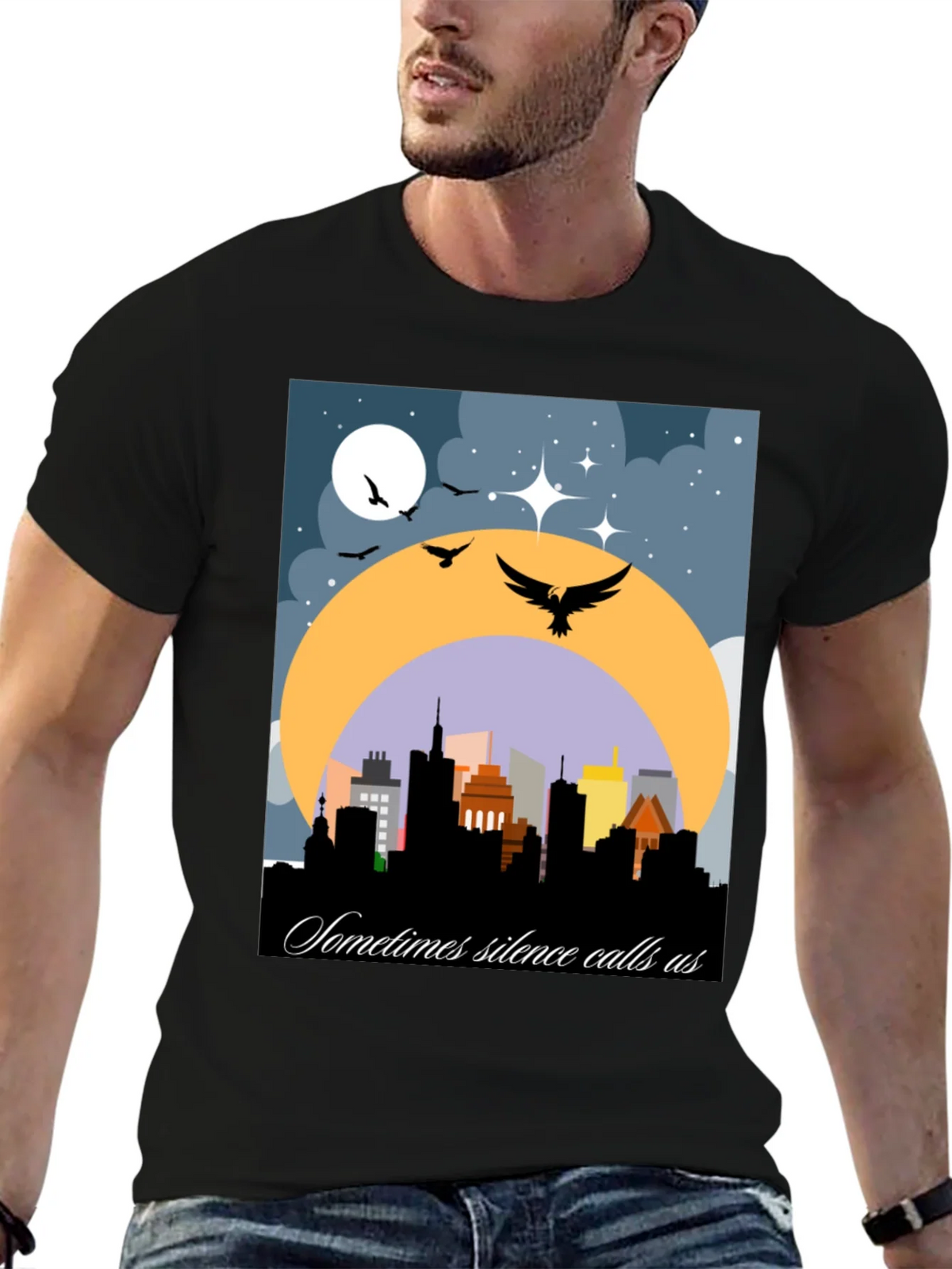 Night Cityscape Graphic Tee - Sometimes Silence Calls Us product image 6