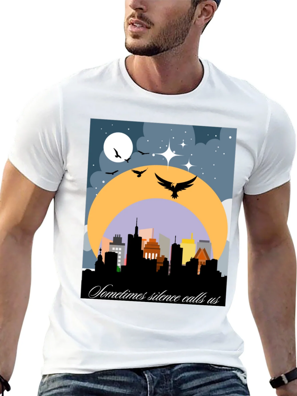 Night Cityscape Graphic Tee - Sometimes Silence Calls Us product image 12