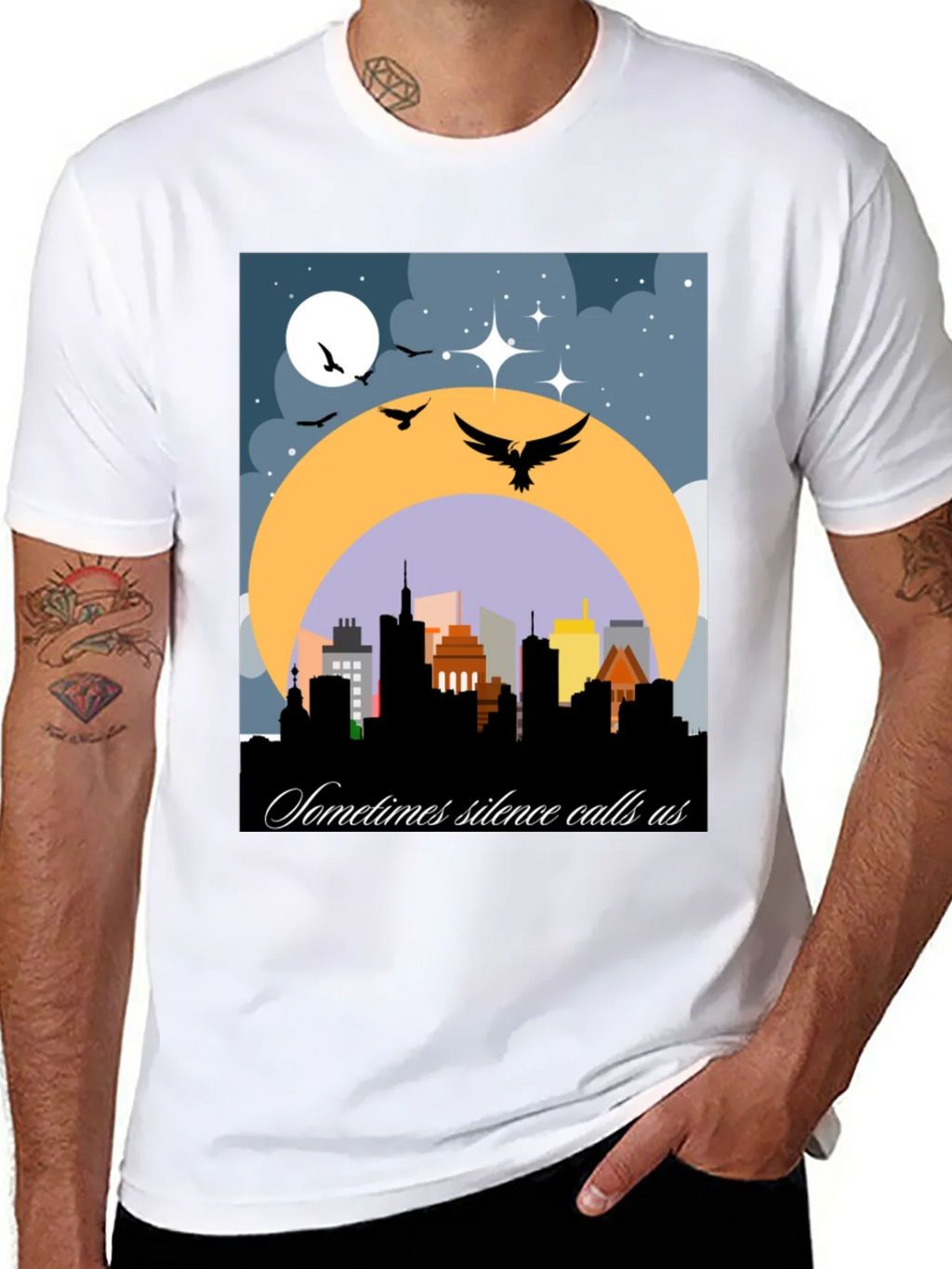 Night Cityscape Graphic Tee - Sometimes Silence Calls Us product image 7