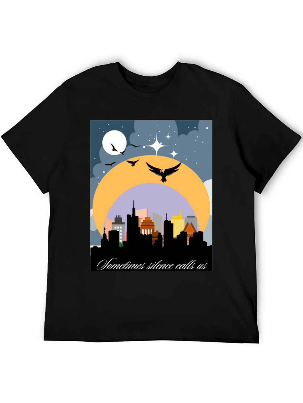 Night Cityscape Graphic Tee - Sometimes Silence Calls Us product image 5