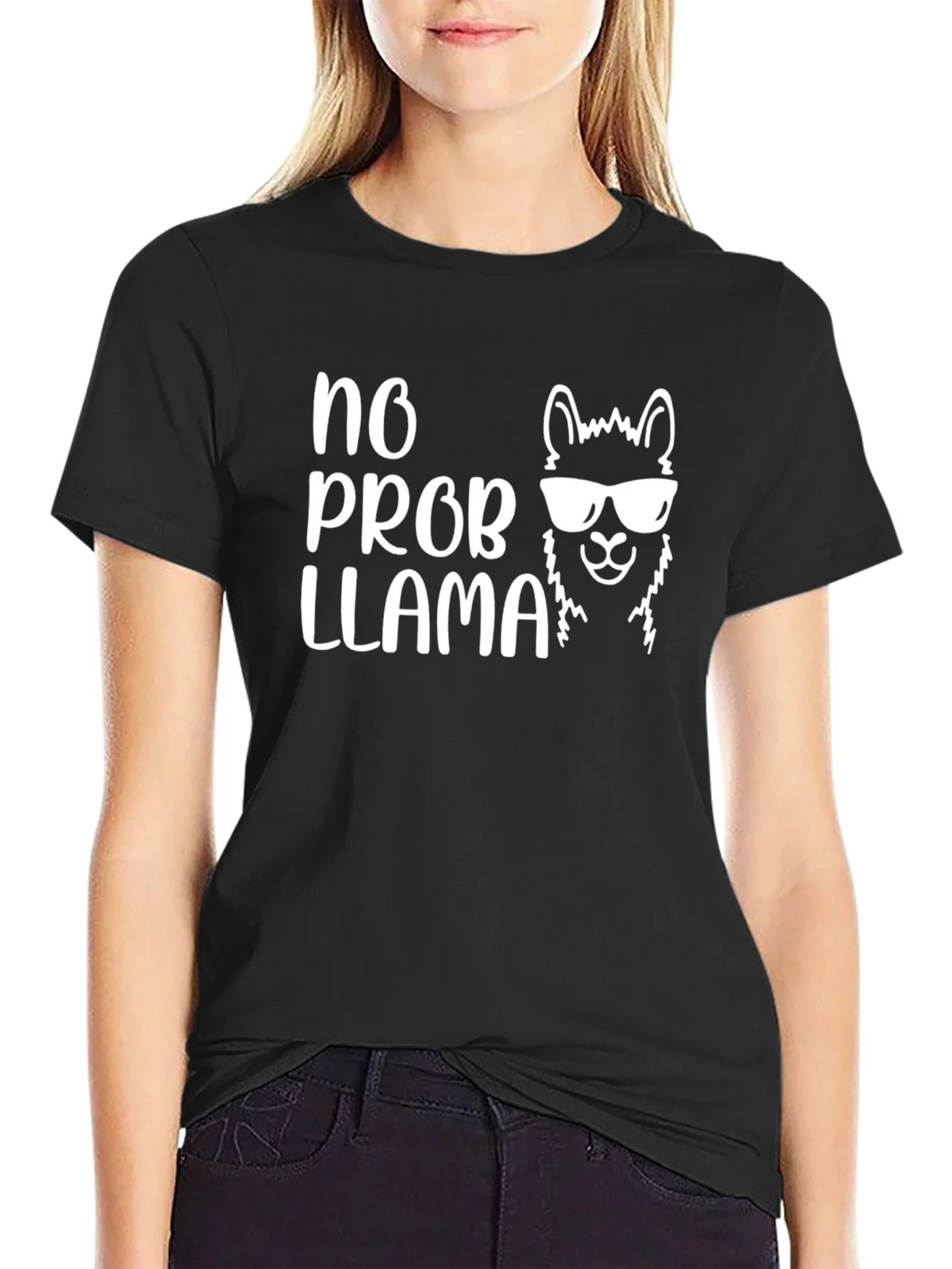 No Prob Llama Graphic T-Shirt - Black Cotton Tee product image 2