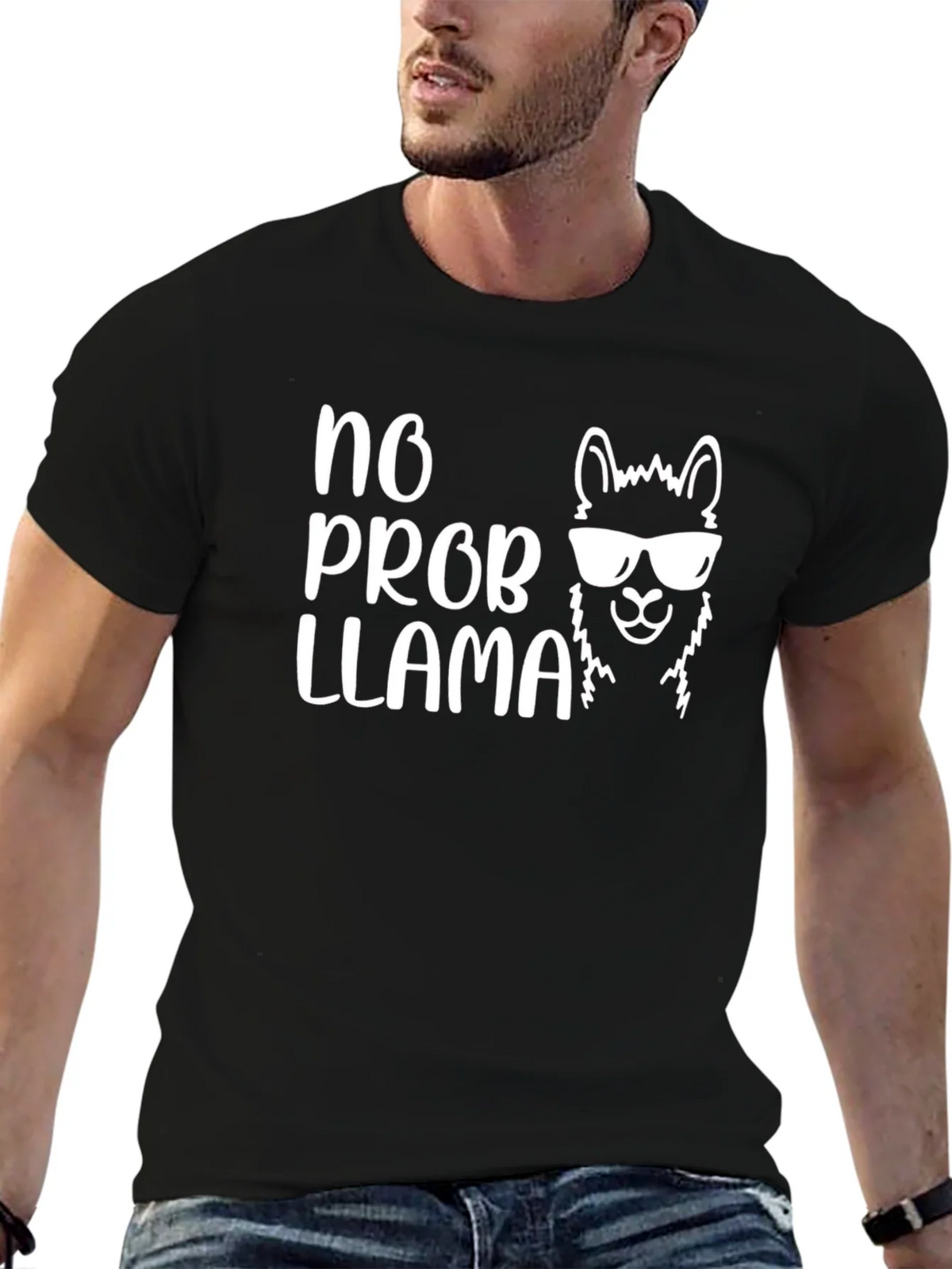 No Prob Llama Graphic T-Shirt - Black Cotton Tee product image 5