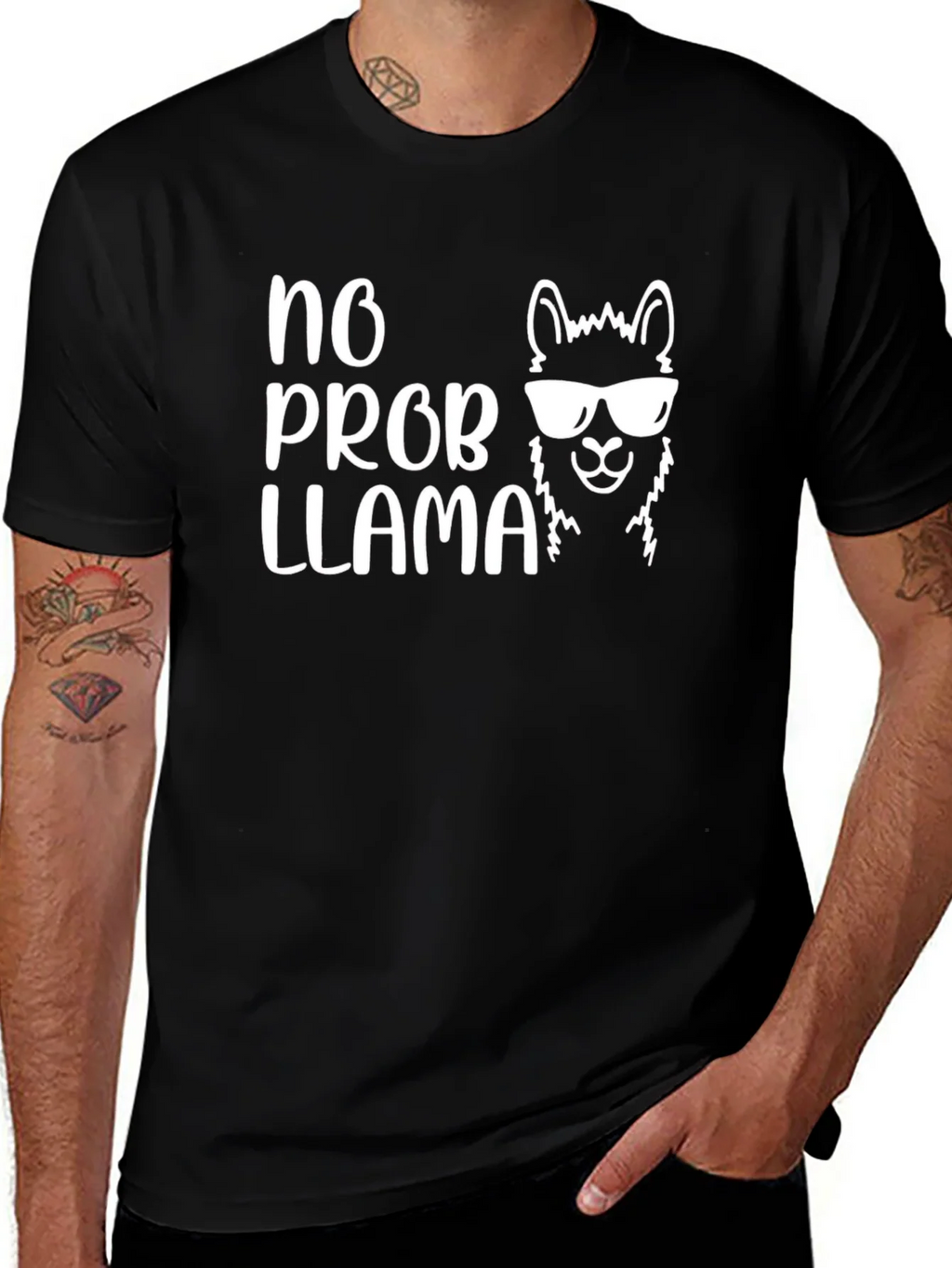 No Prob Llama Graphic T-Shirt - Black Cotton Tee product image 1