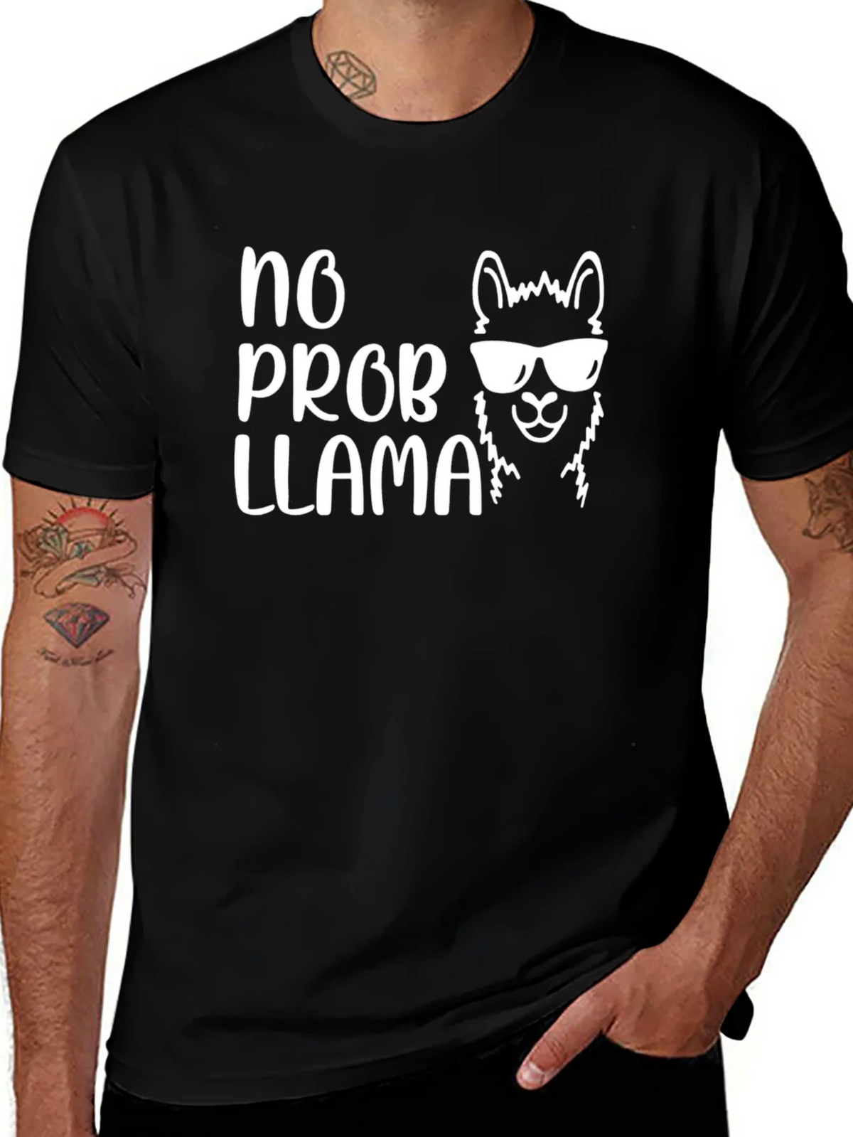 No Prob Llama Graphic T-Shirt - Black Cotton Tee product image 1