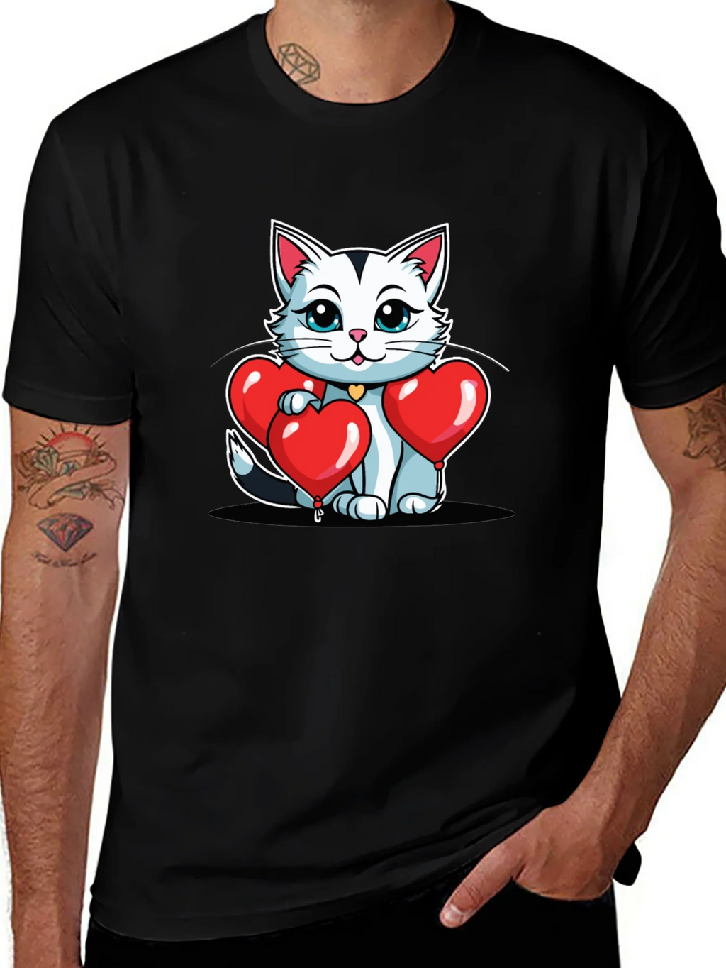 Valentines Cat T-Shirt - Heart Balloons product image 1