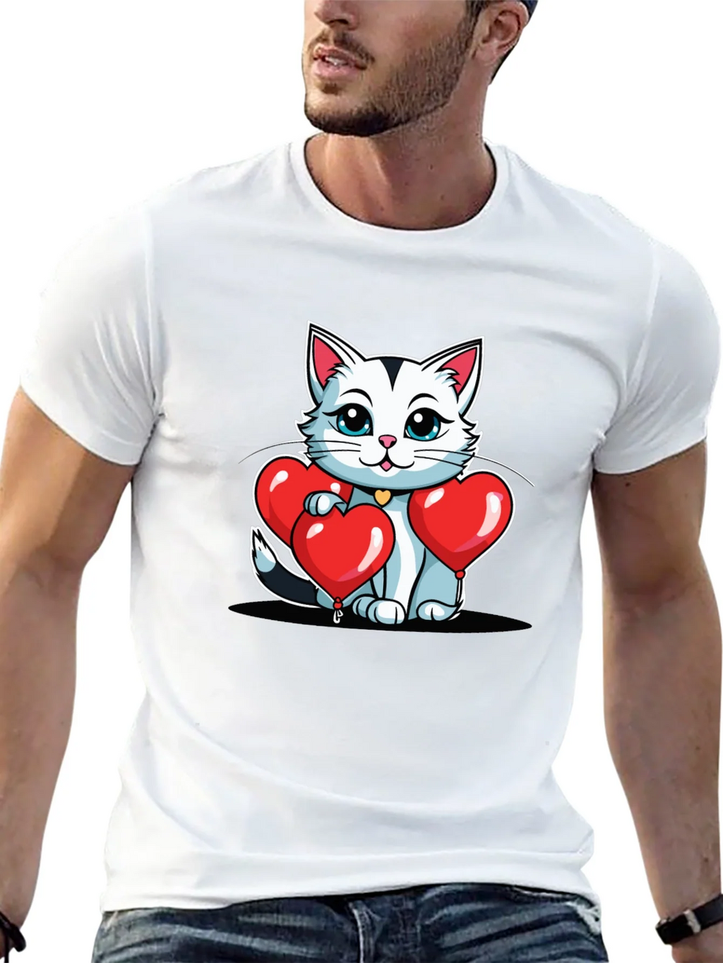 Valentines Cat T-Shirt - Heart Balloons product image 12