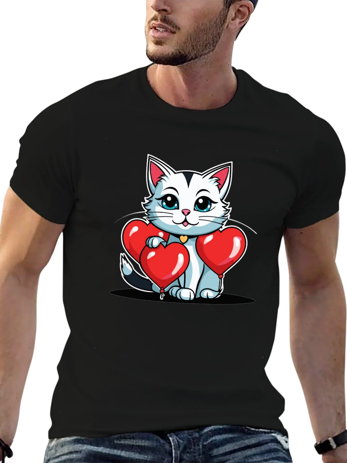 Valentines Cat T-Shirt - Heart Balloons product image 6