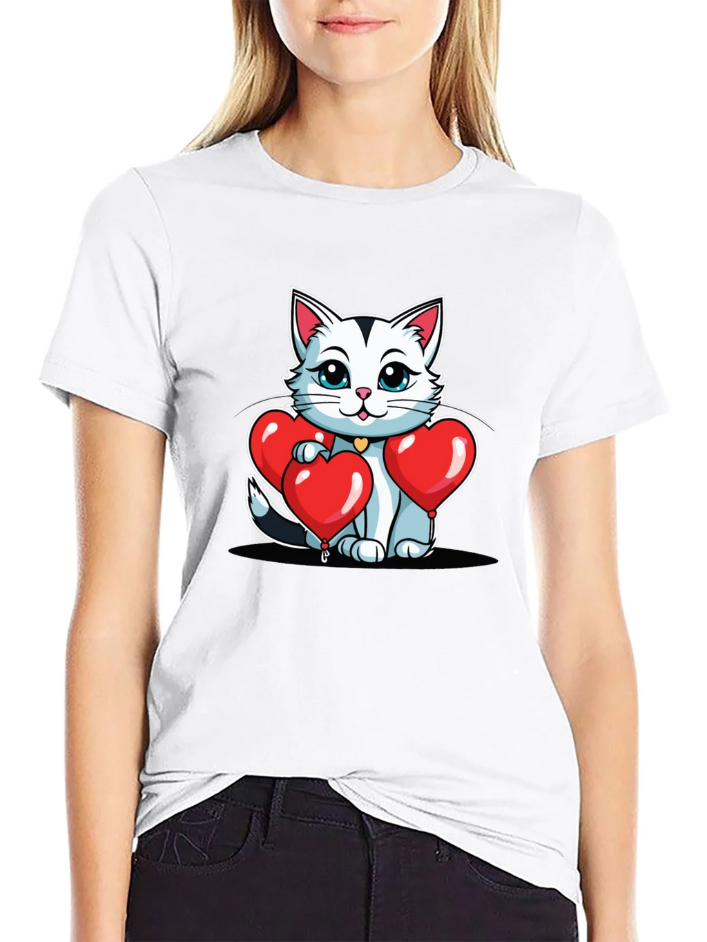 Valentines Cat T-Shirt - Heart Balloons product image 8
