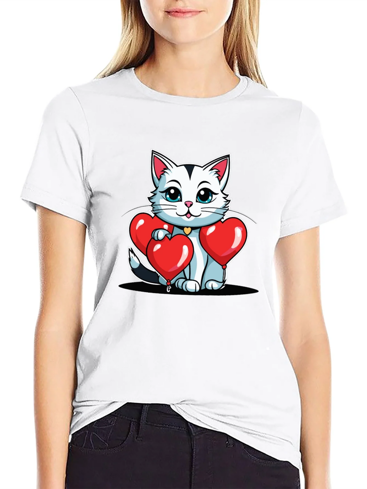 Valentines Cat T-Shirt - Heart Balloons product image 8