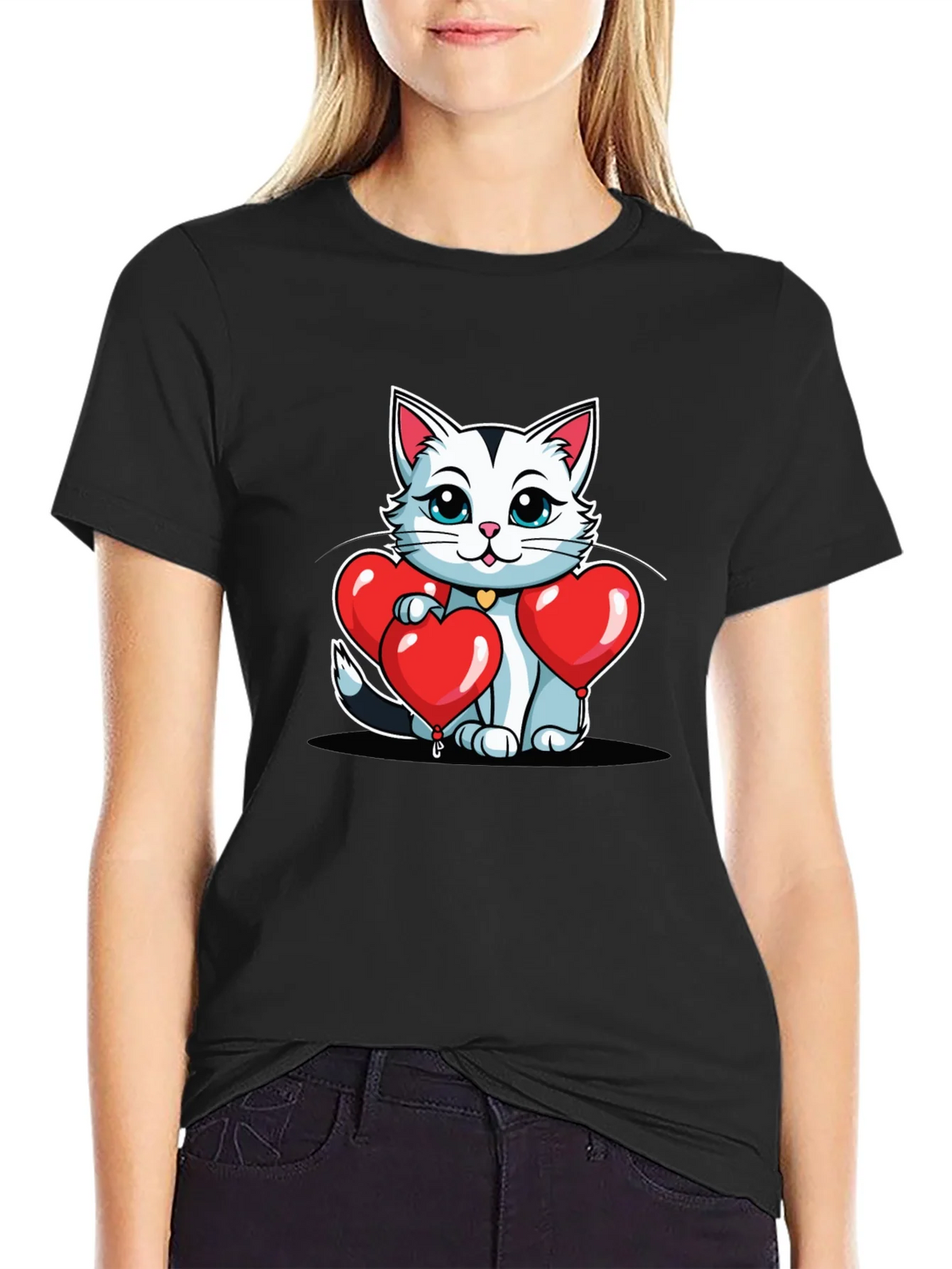 Valentines Cat T-Shirt - Heart Balloons product image 2