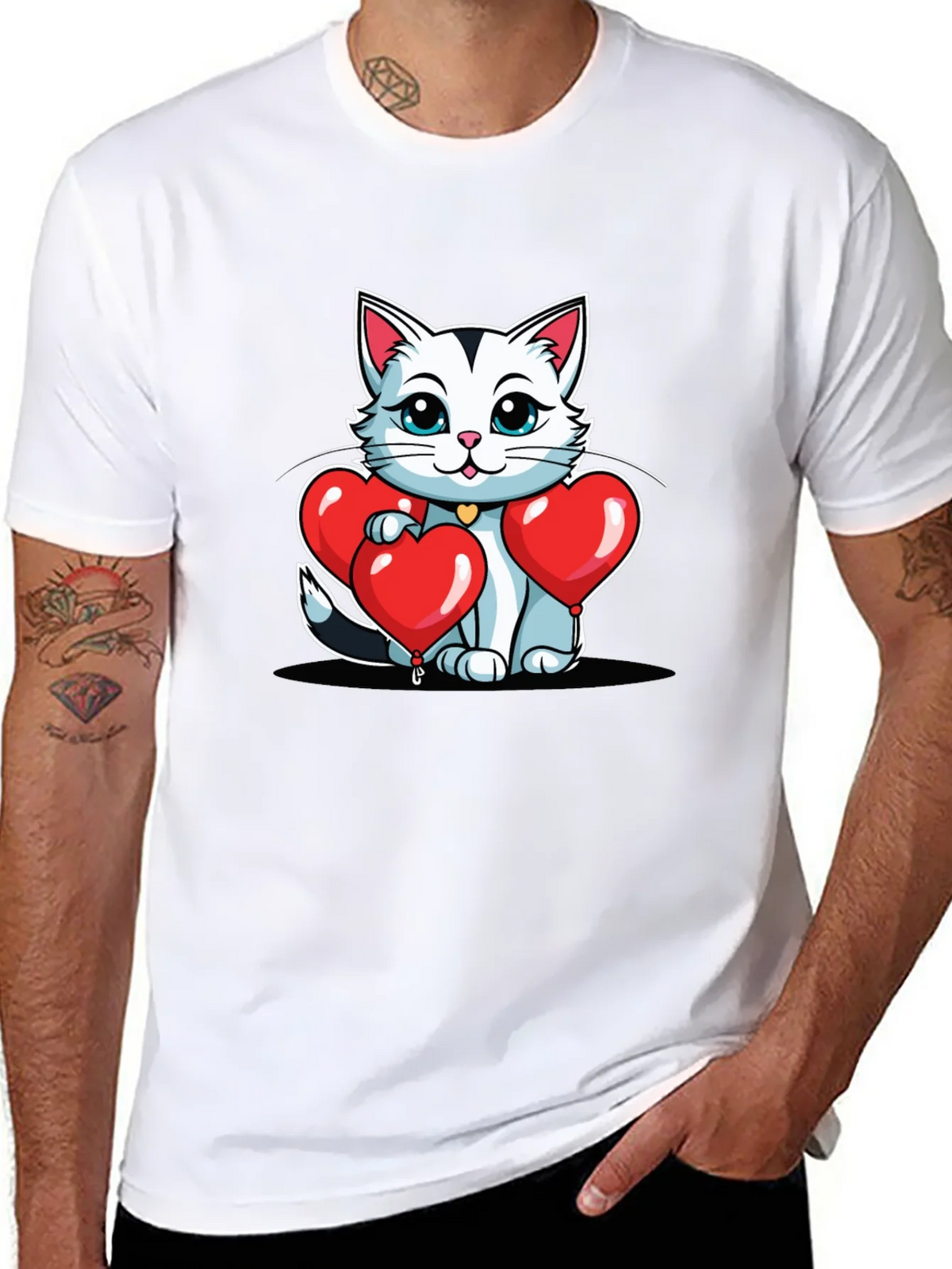 Valentines Cat T-Shirt - Heart Balloons product image 7