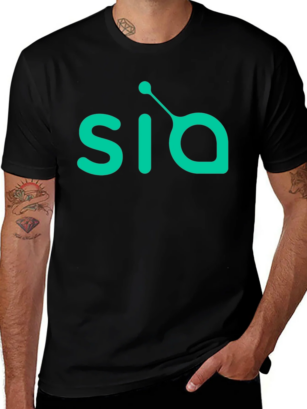 Mens Black T-Shirt with Green SIA Logo product image 1