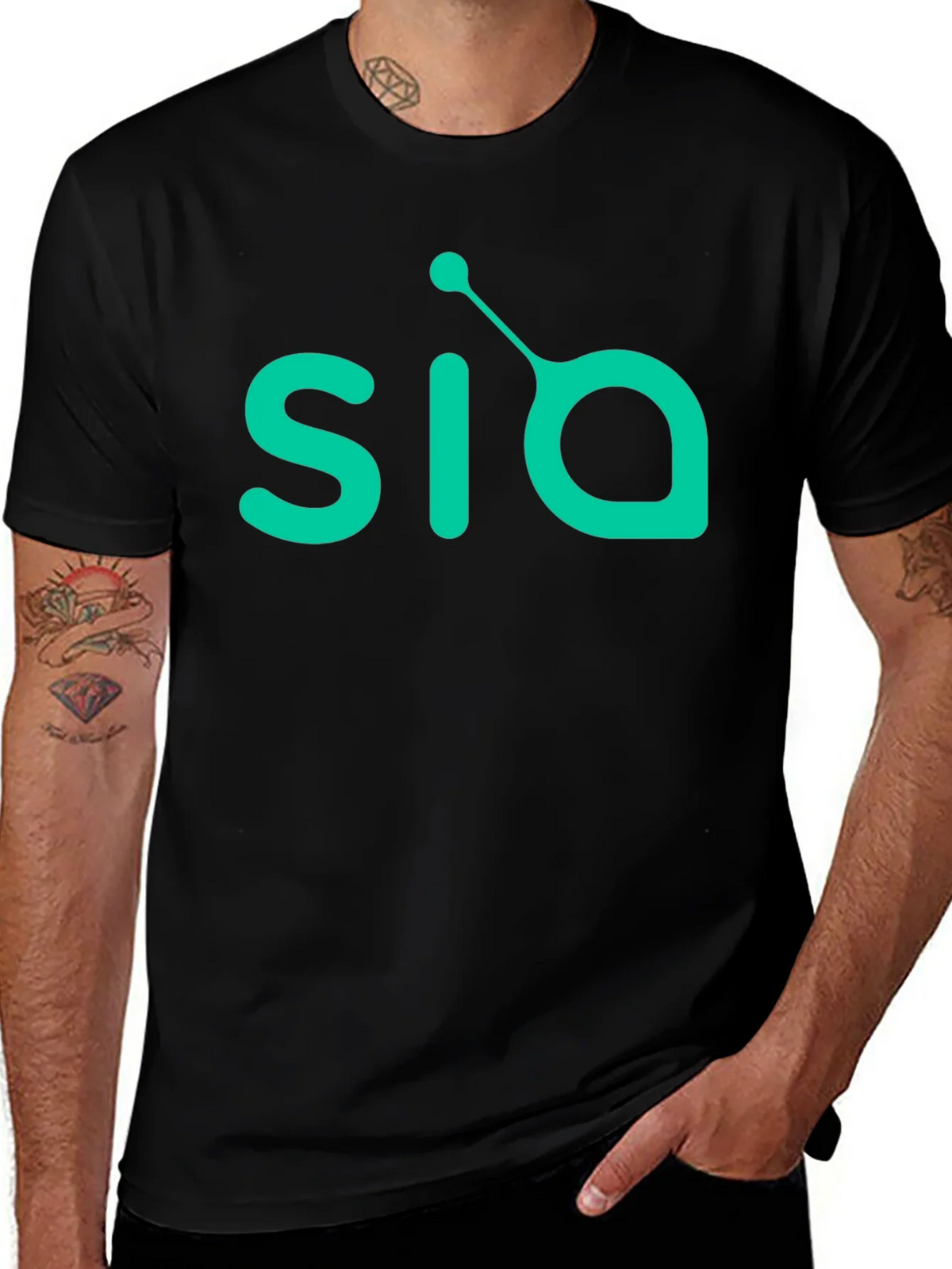 Mens Black T-Shirt with Green SIA Logo product image 1