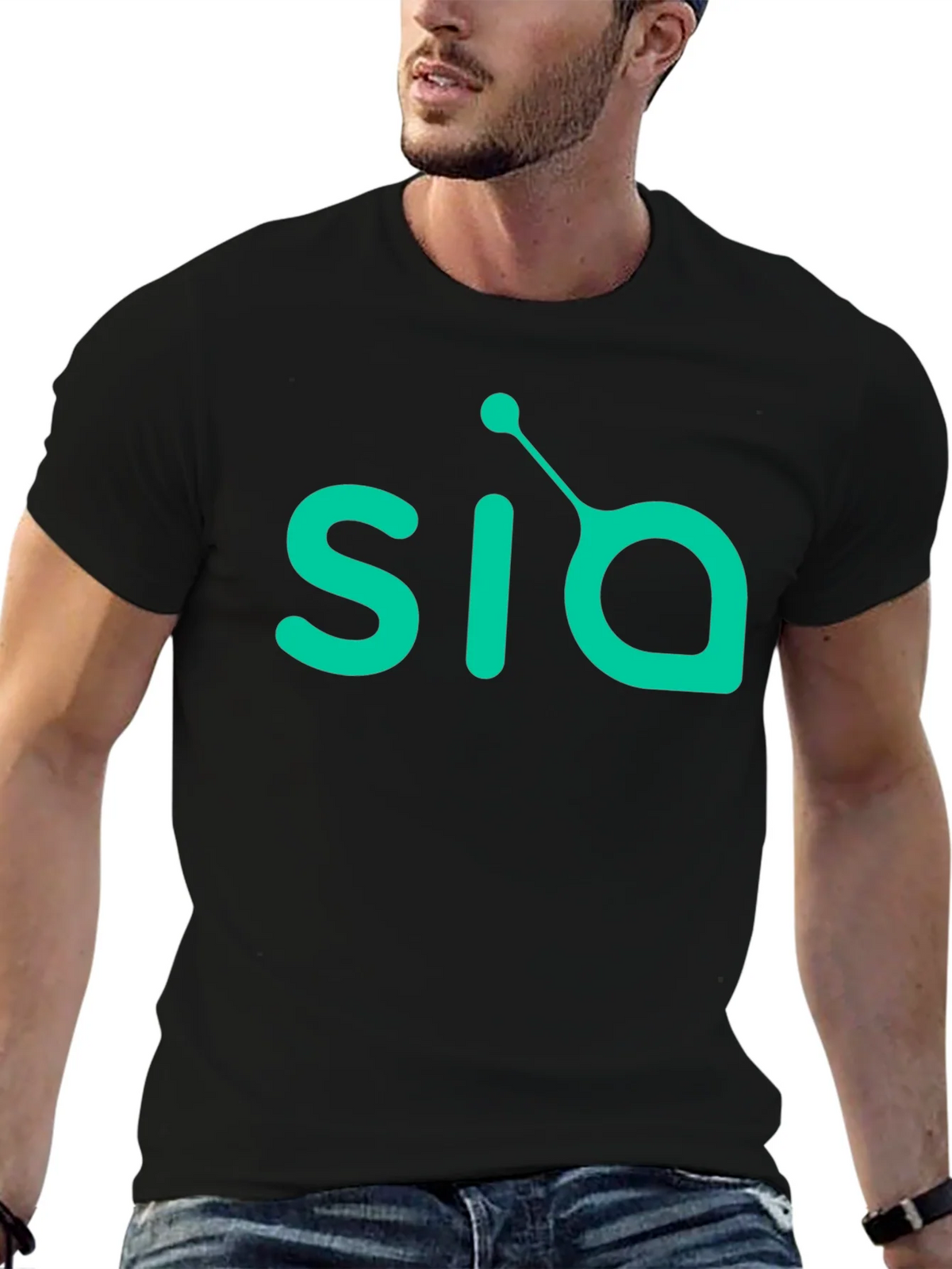 Mens Black T-Shirt with Green SIA Logo product image 6