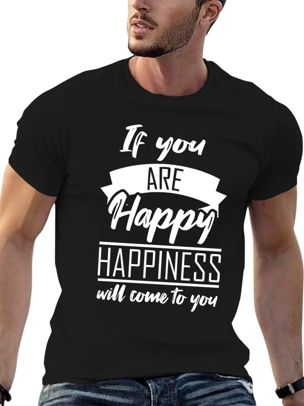 Happy Graphic Black T-Shirt - Inspirational Tee product image 6
