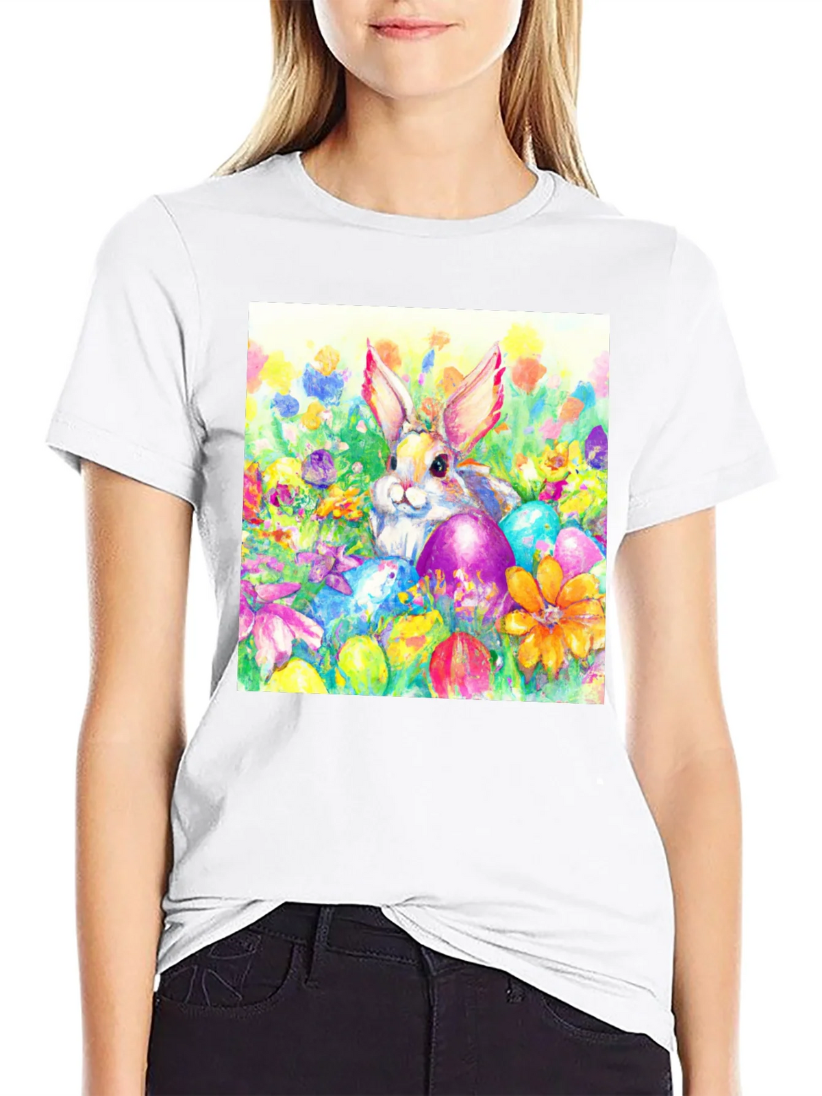 Easter Bunny T-Shirt: Watercolor Floral Eggs product image 8