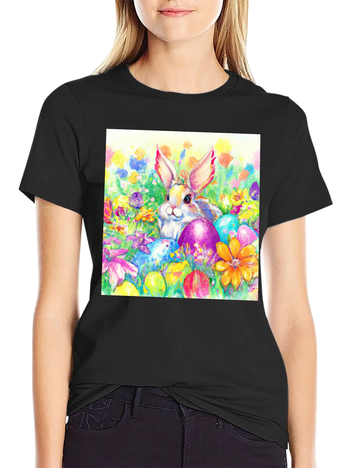 Easter Bunny T-Shirt: Watercolor Floral Eggs product image 2