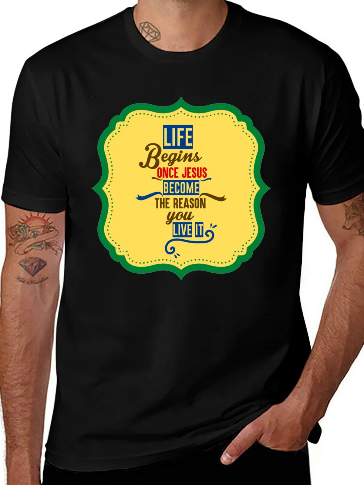 Life Begins With Jesus Graphic Tee - Black product image 1