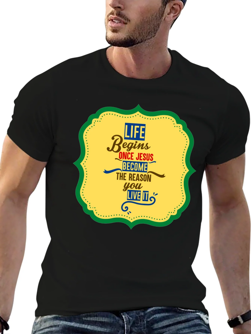 Life Begins With Jesus Graphic Tee - Black product image 6