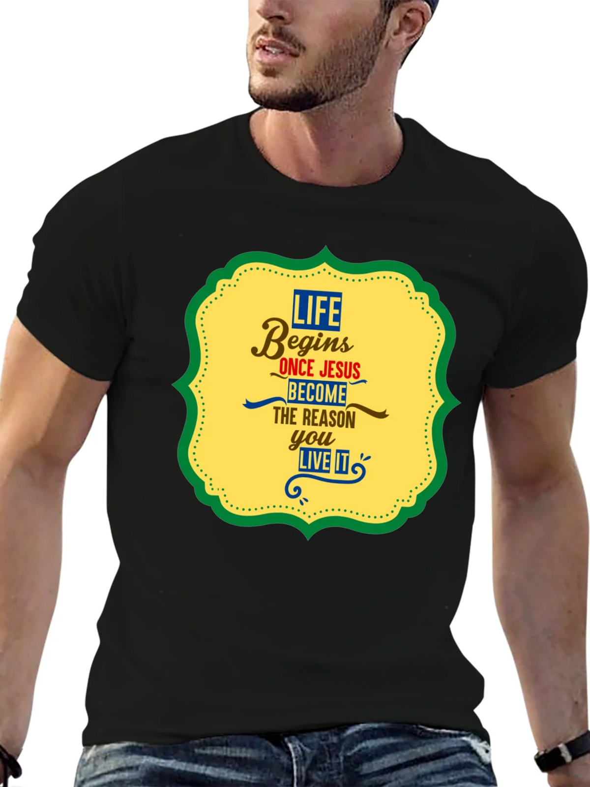 Life Begins With Jesus Graphic Tee - Black product image 6