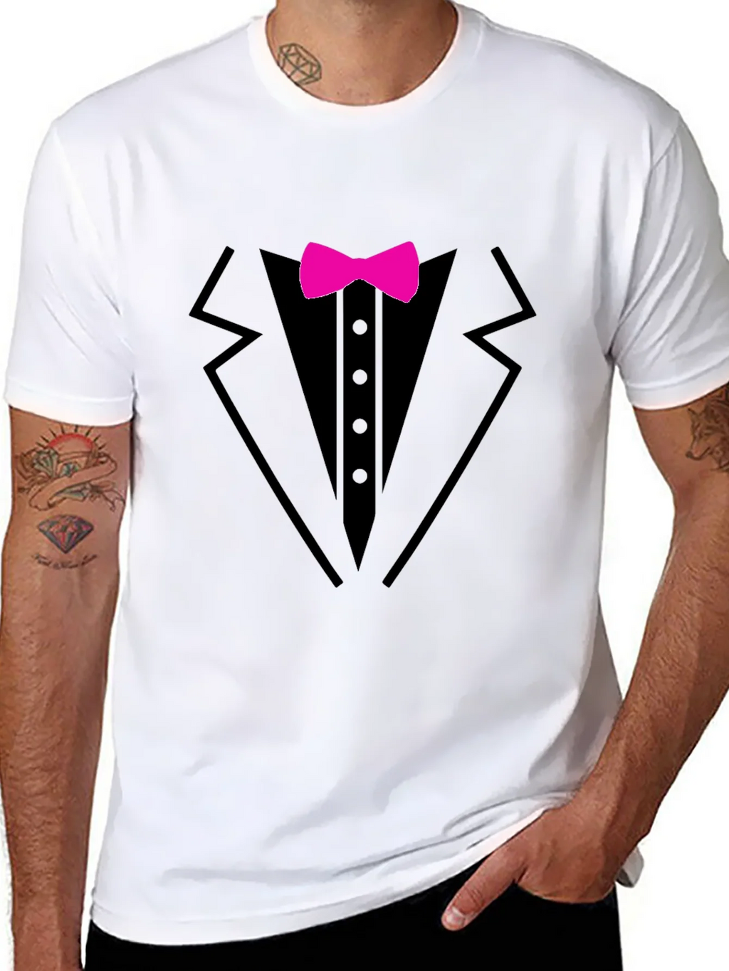 Tuxedo T-Shirt with Pink Bow Tie - Fun Formal Wear product image 7