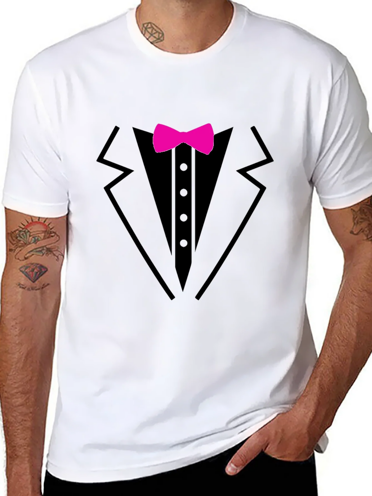 Tuxedo T-Shirt with Pink Bow Tie - Fun Formal Wear product image 7