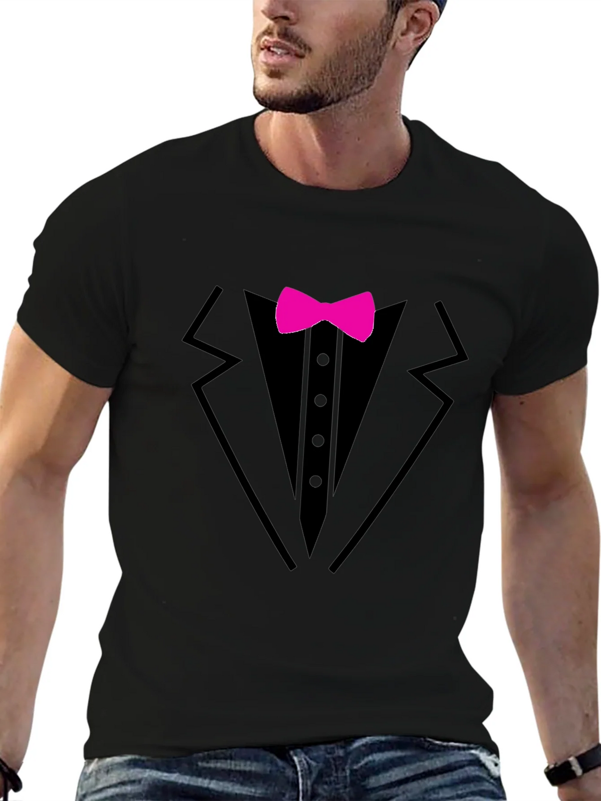 Tuxedo T-Shirt with Pink Bow Tie - Fun Formal Wear product image 6