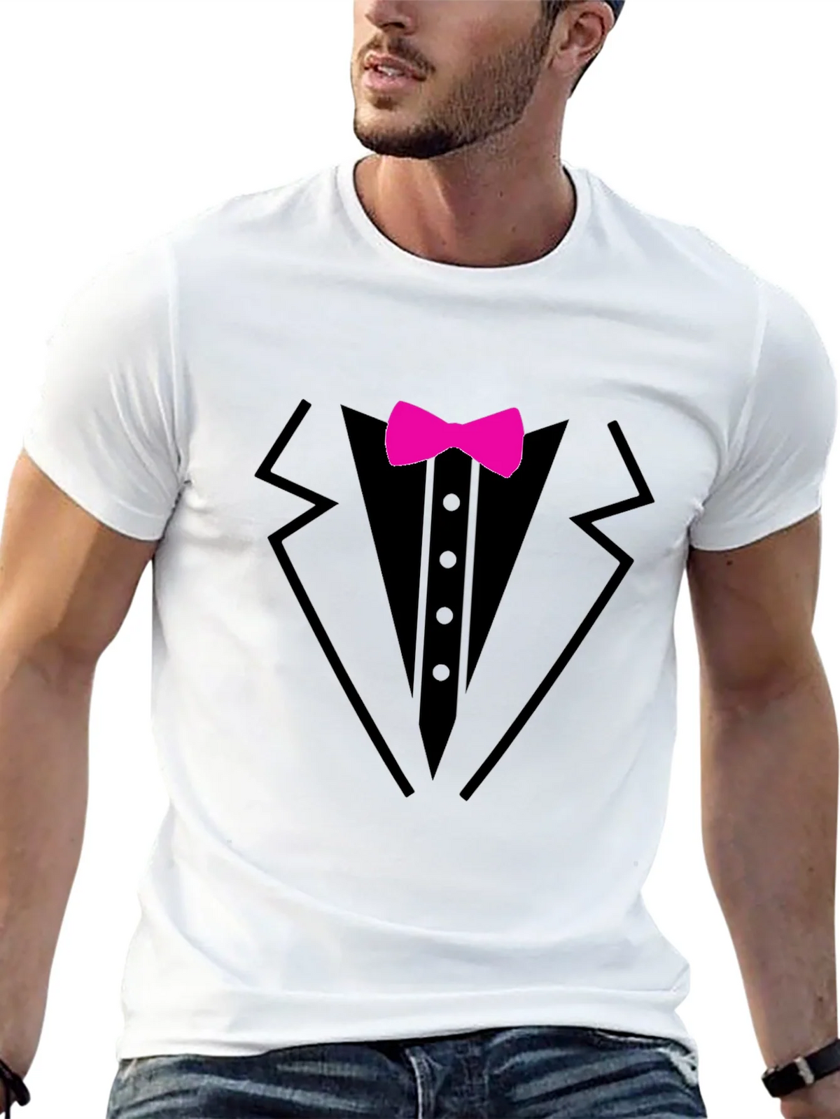 Tuxedo T-Shirt with Pink Bow Tie - Fun Formal Wear product image 12