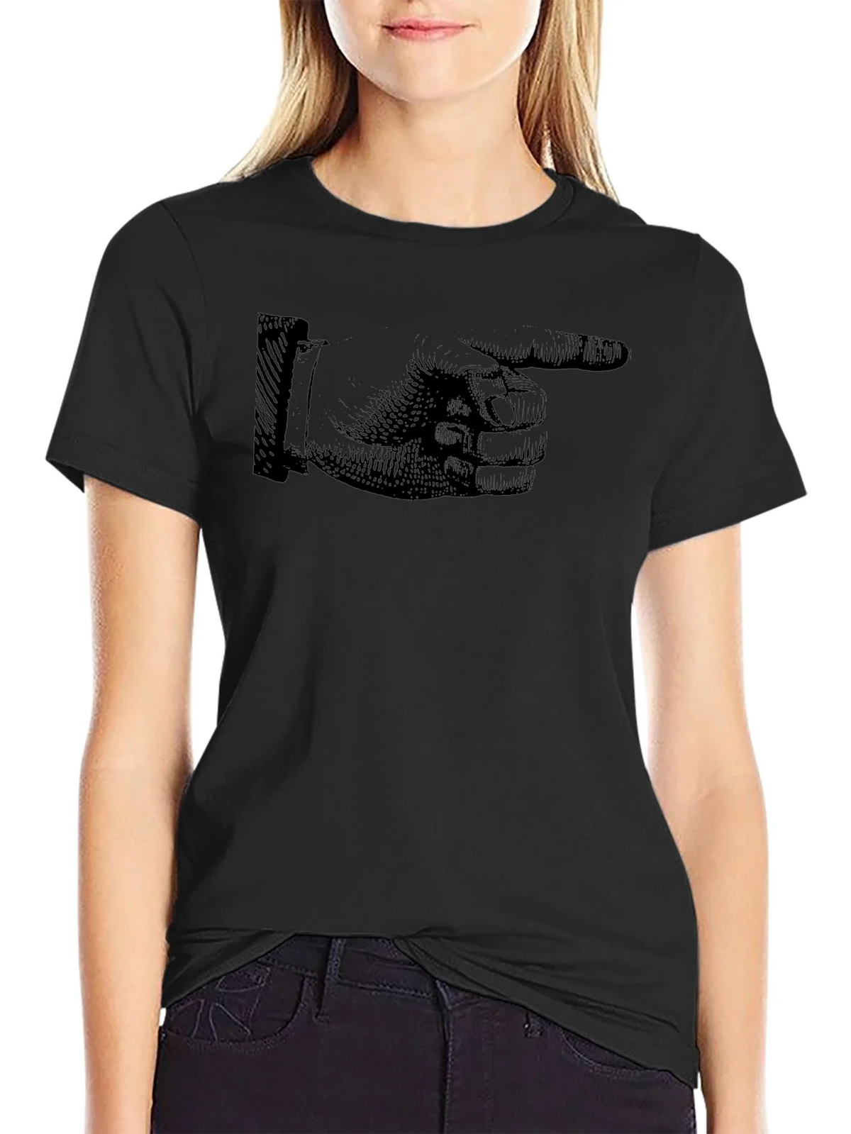 Vintage Pointing Hand Graphic Black T-Shirt product image 2
