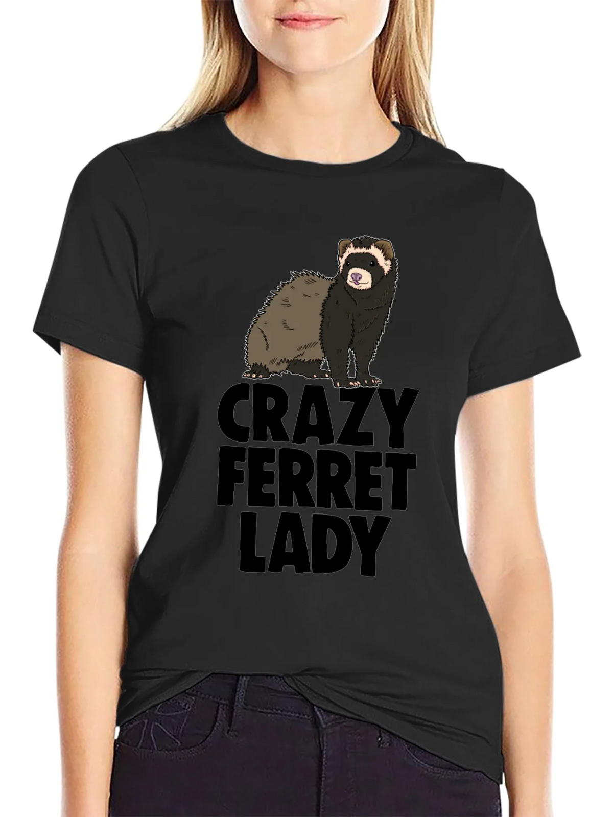 Crazy Ferret Lady Graphic T-Shirt - Novelty Tee product image 2