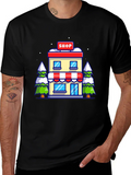 Cartoon Shop Graphic Tee - Black Cotton T-Shirt product image 1