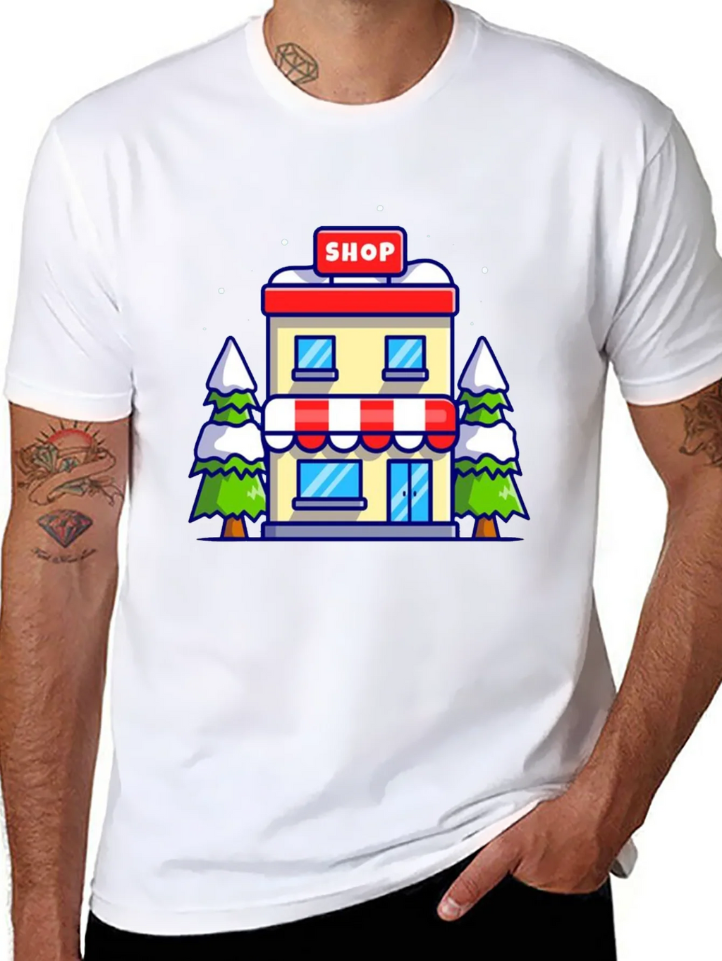 Cartoon Shop Graphic Tee - Black Cotton T-Shirt product image 7