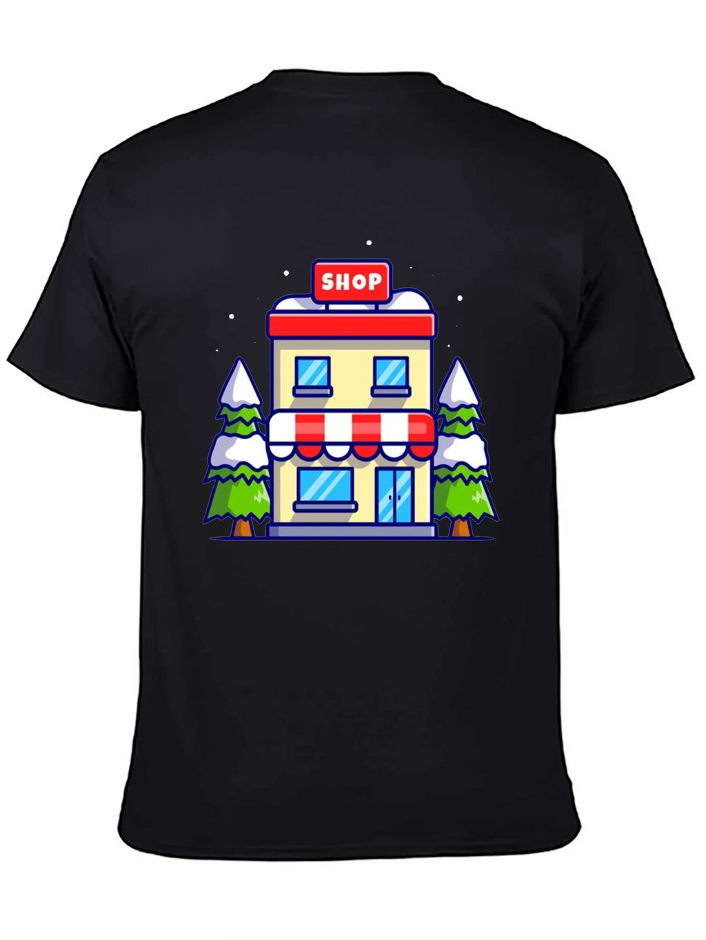 Cartoon Shop Graphic Tee - Black Cotton T-Shirt product image 4