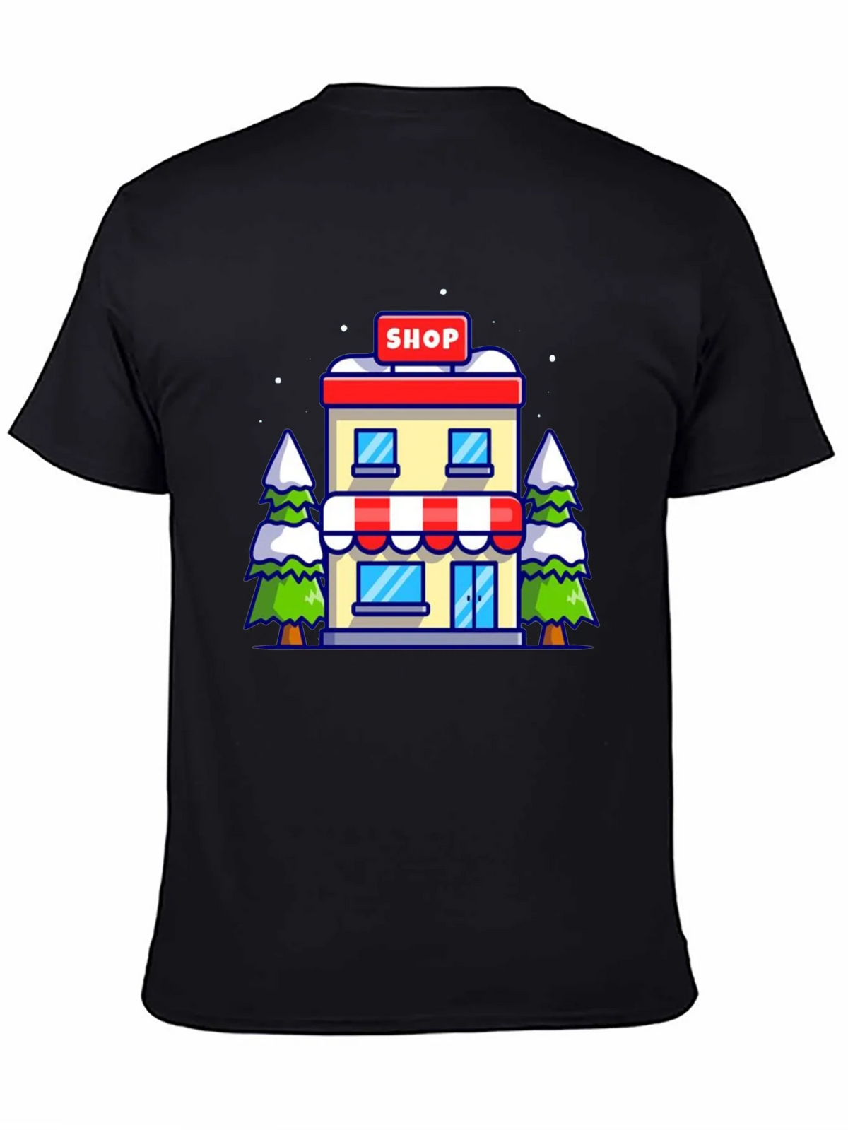 Cartoon Shop Graphic Tee - Black Cotton T-Shirt product image 4