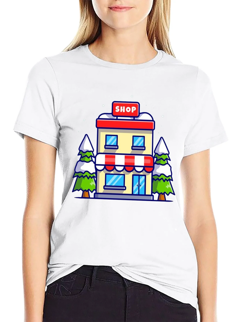 Cartoon Shop Graphic Tee - Black Cotton T-Shirt product image 8