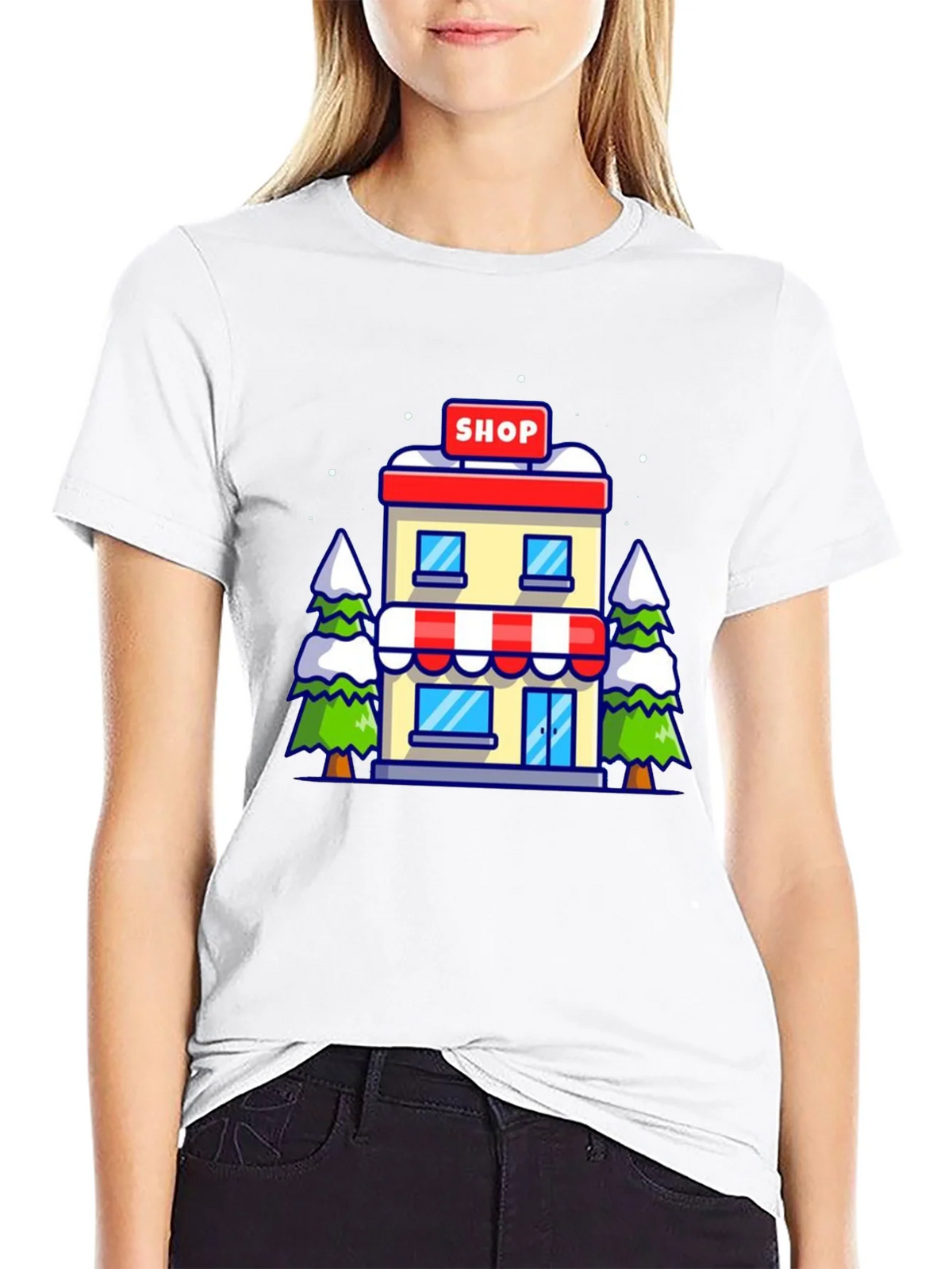Cartoon Shop Graphic Tee - Black Cotton T-Shirt product image 8