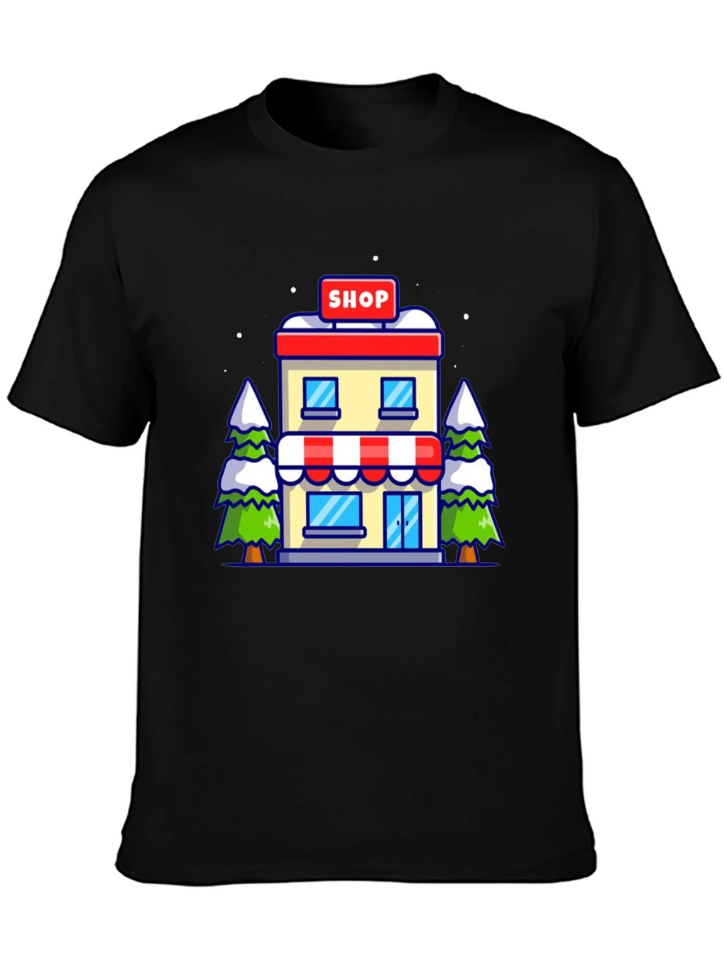 Cartoon Shop Graphic Tee - Black Cotton T-Shirt product image 3