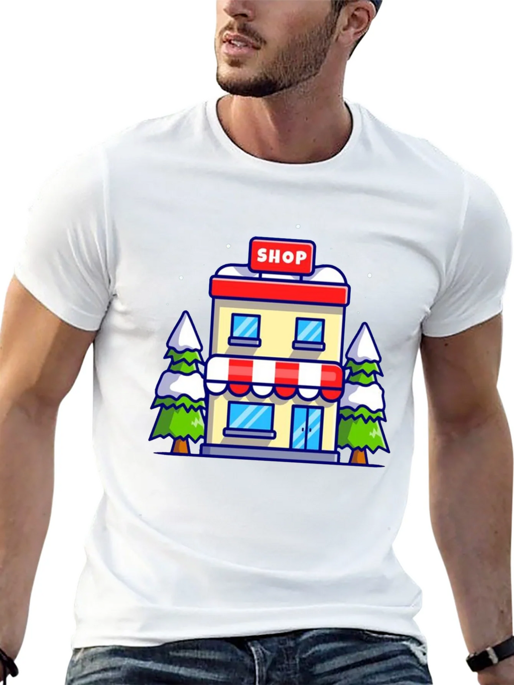Cartoon Shop Graphic Tee - Black Cotton T-Shirt product image 12