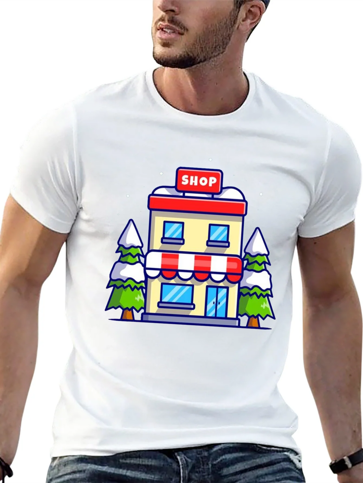 Cartoon Shop Graphic Tee - Black Cotton T-Shirt product image 12