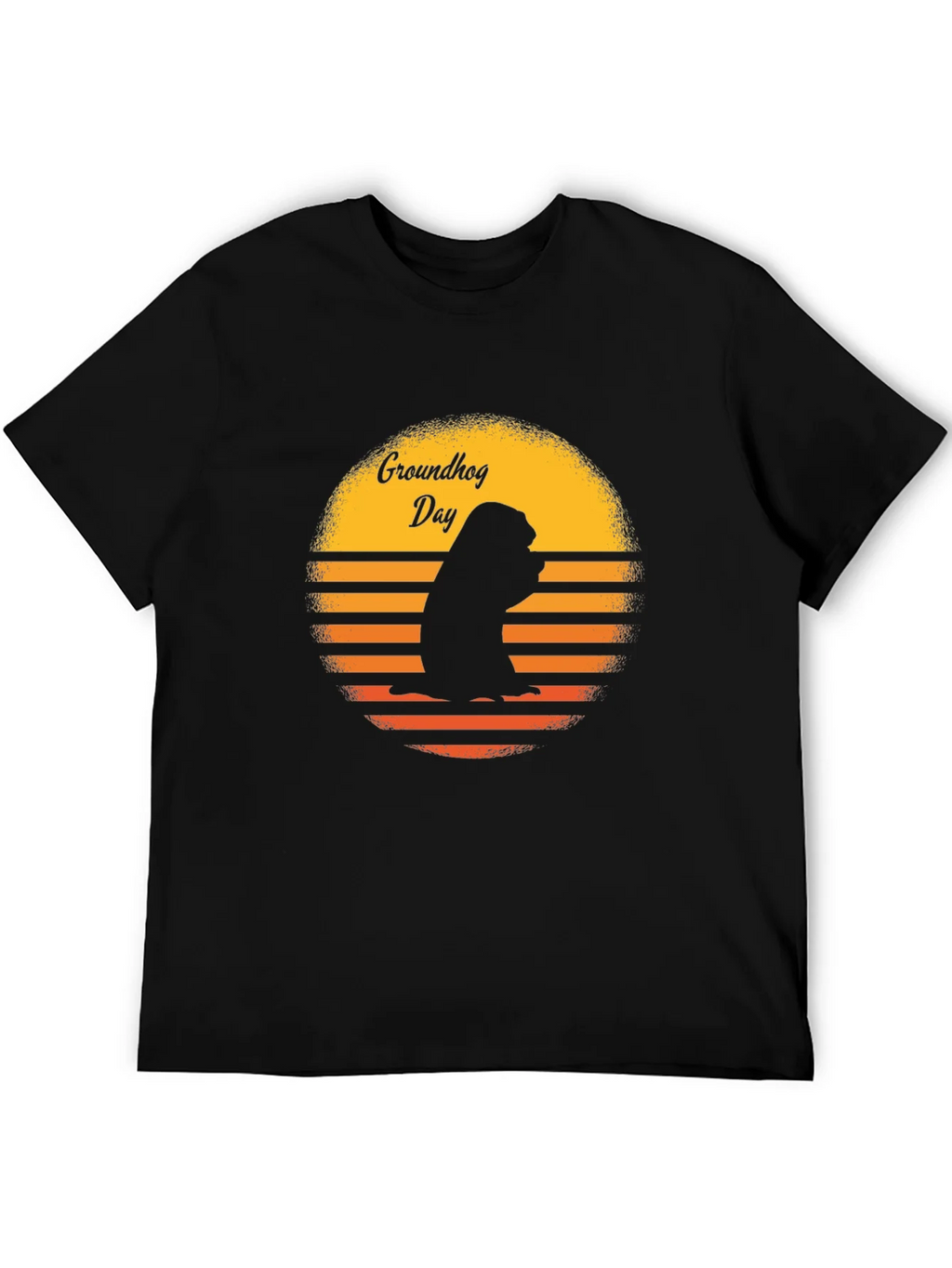 Groundhog Day Retro Sunset Black T-Shirt product image 5