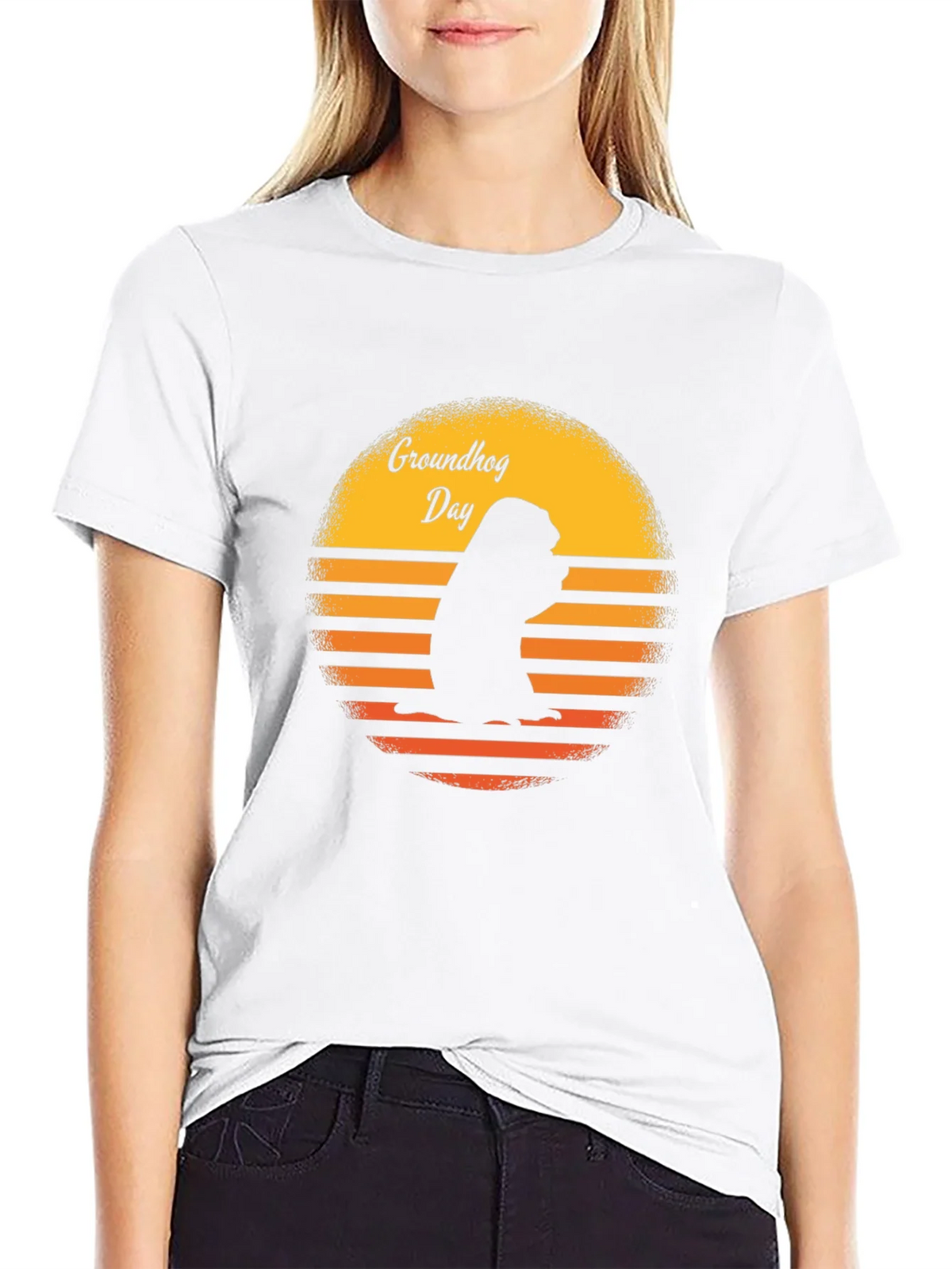 Groundhog Day Retro Sunset Black T-Shirt product image 8