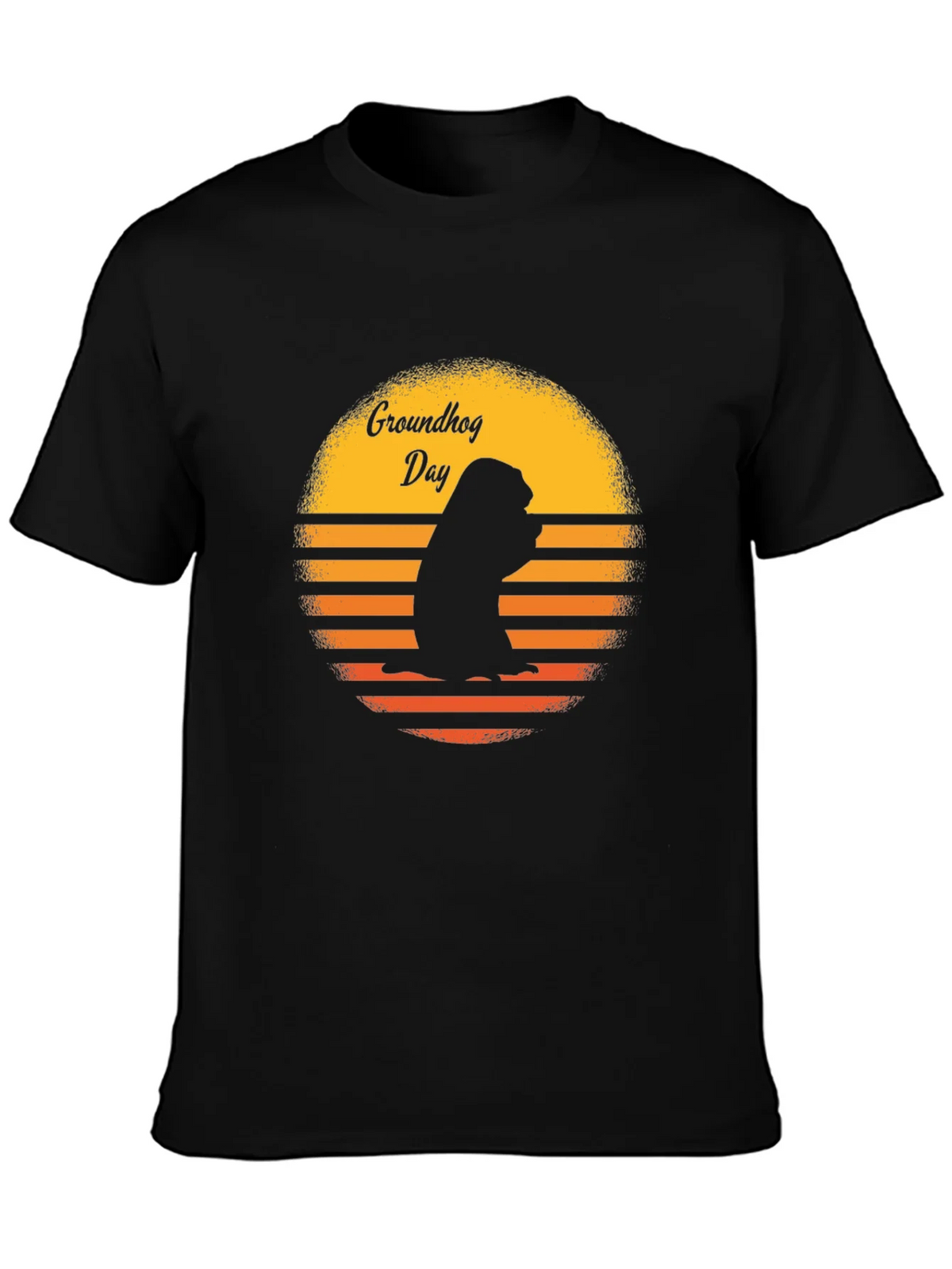 Groundhog Day Retro Sunset Black T-Shirt product image 3