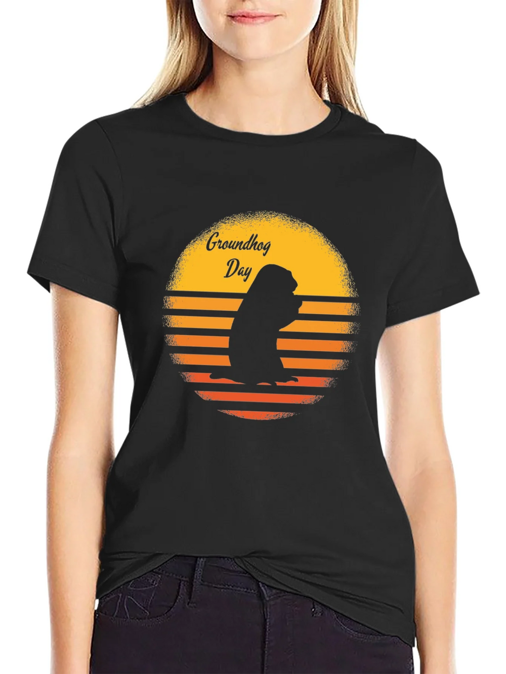 Groundhog Day Retro Sunset Black T-Shirt product image 2