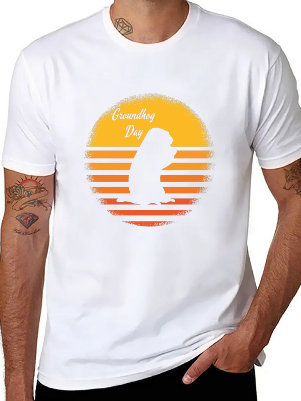 Groundhog Day Retro Sunset Black T-Shirt product image 7