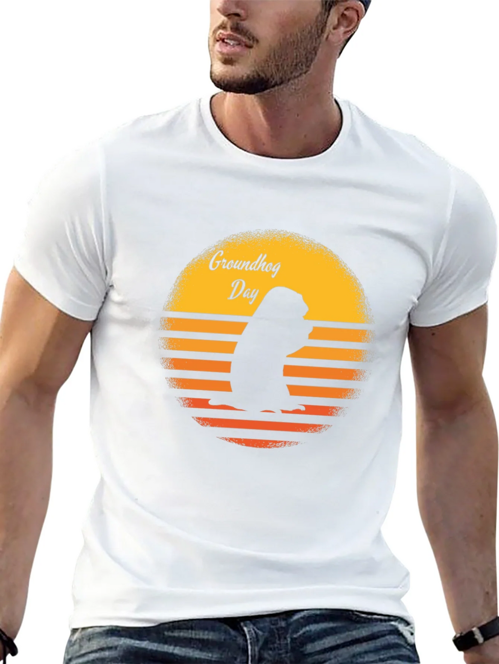 Groundhog Day Retro Sunset Black T-Shirt product image 12